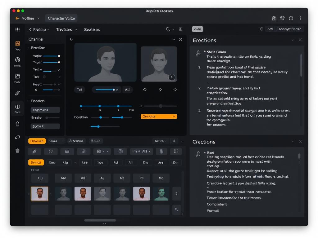 Replica Studios interface showing character voice creation tools