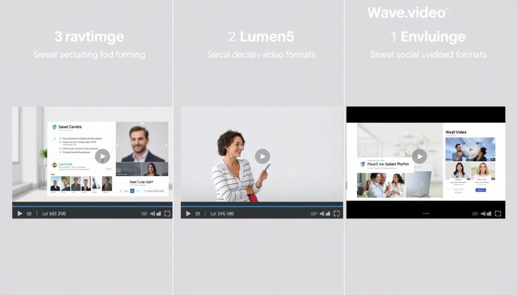 Side-by-side comparison of videos created with Lumen5 vs Fliki vs Wave.video showing different strengths