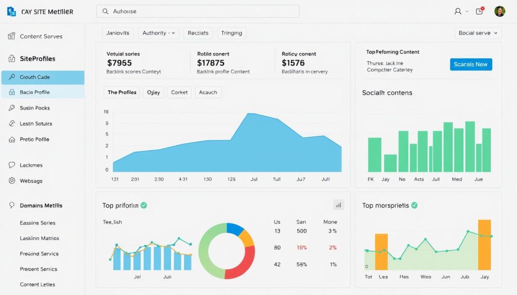 SiteProfiler showing domain metrics and top content for a blog