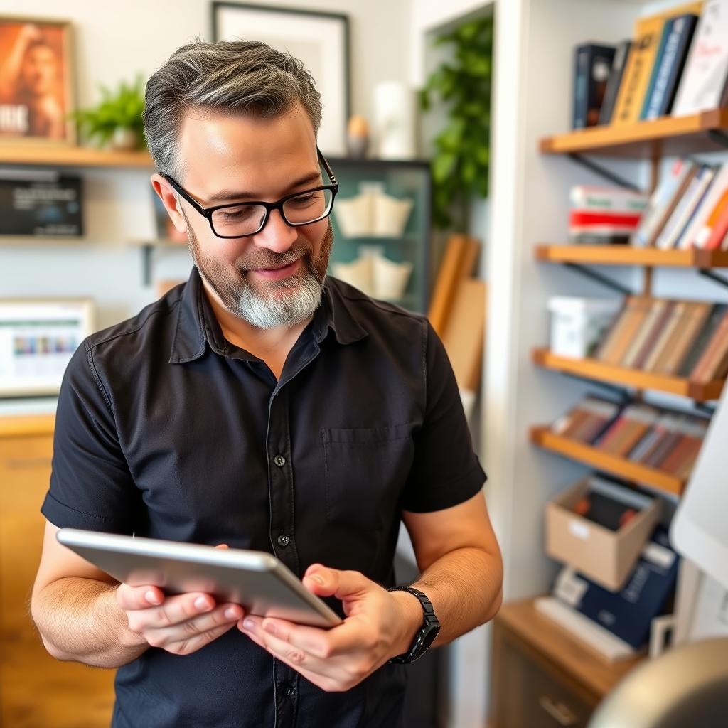 Small business owner using Outranking to improve website visibility