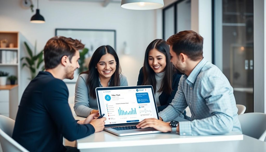 Small business team implementing Tidio chatbot for customer engagement