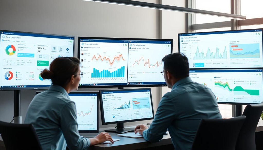 Team analyzing chatbot performance metrics and making improvements