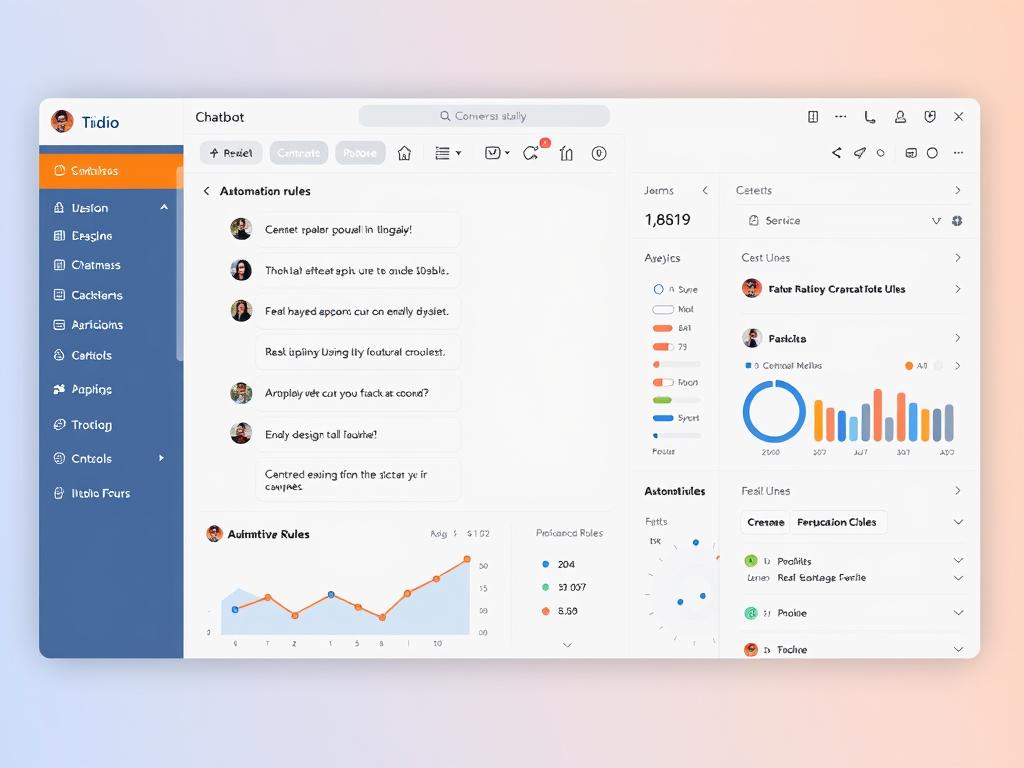 Tidio chatbot builder interface showing conversation flow design and analytics