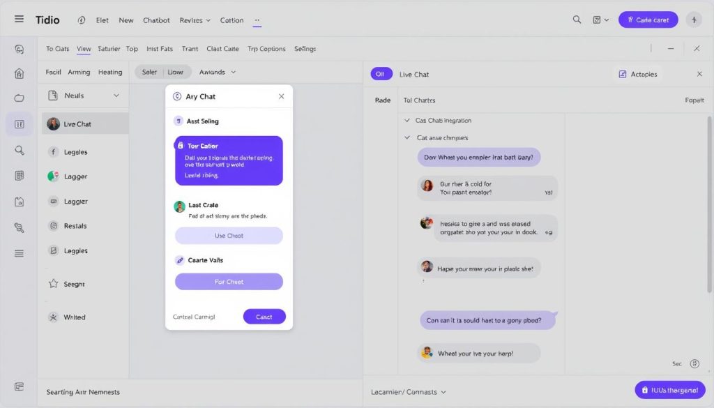 Tidio chatbot interface showing the visual builder and live chat integration