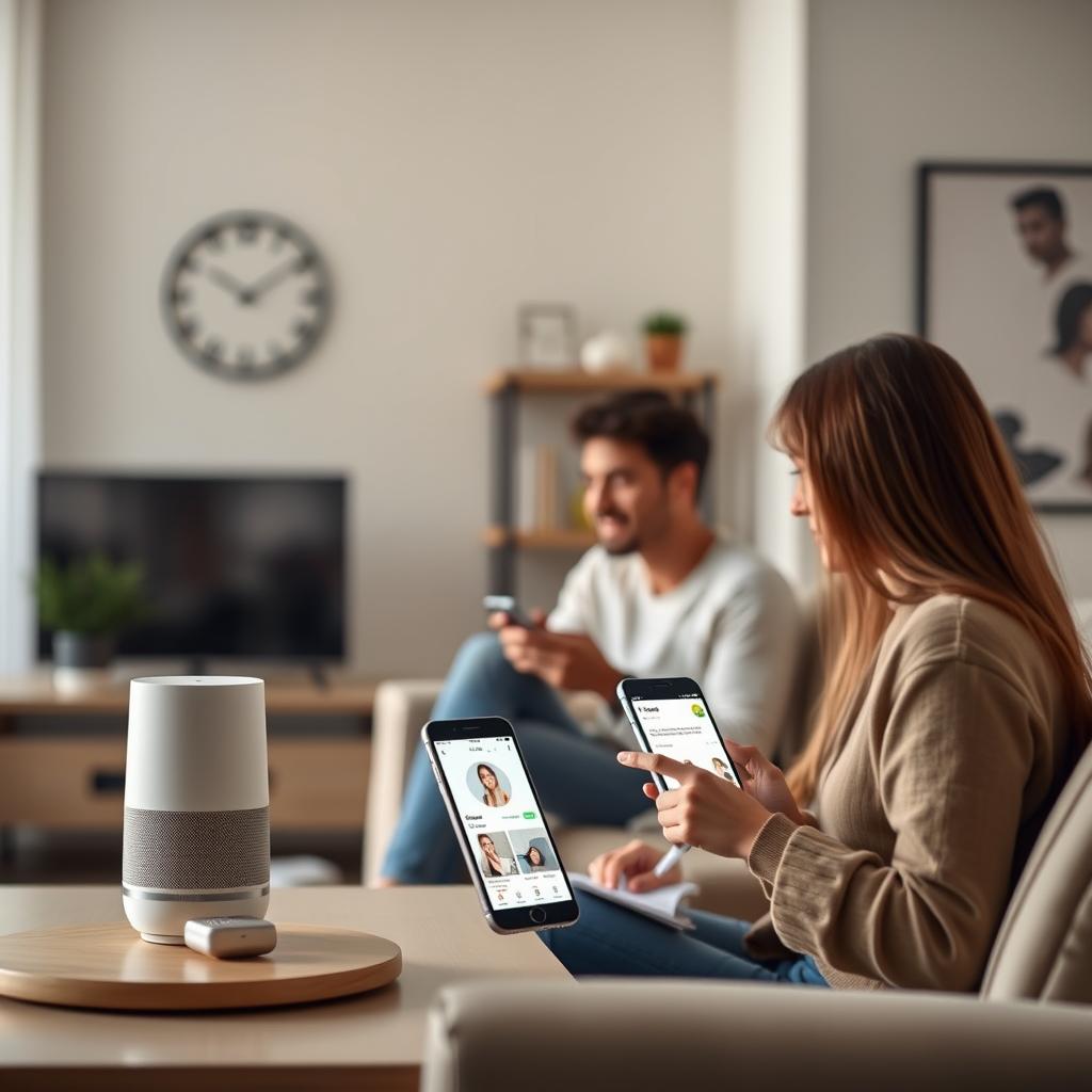 Visual representation of voice commerce with smart speakers and mobile devices