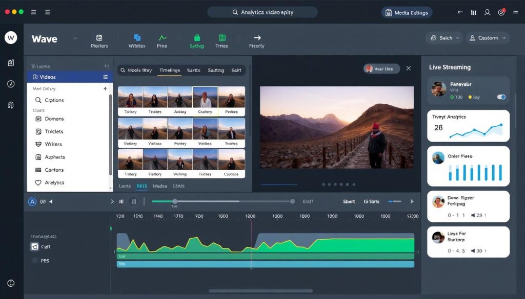 Wave.video interface showing its comprehensive video editing and marketing capabilities
