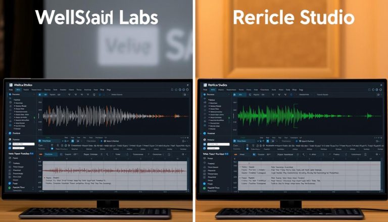 WellSaid Labs vs Replica Studios comparison showing AI voice generation interfaces
