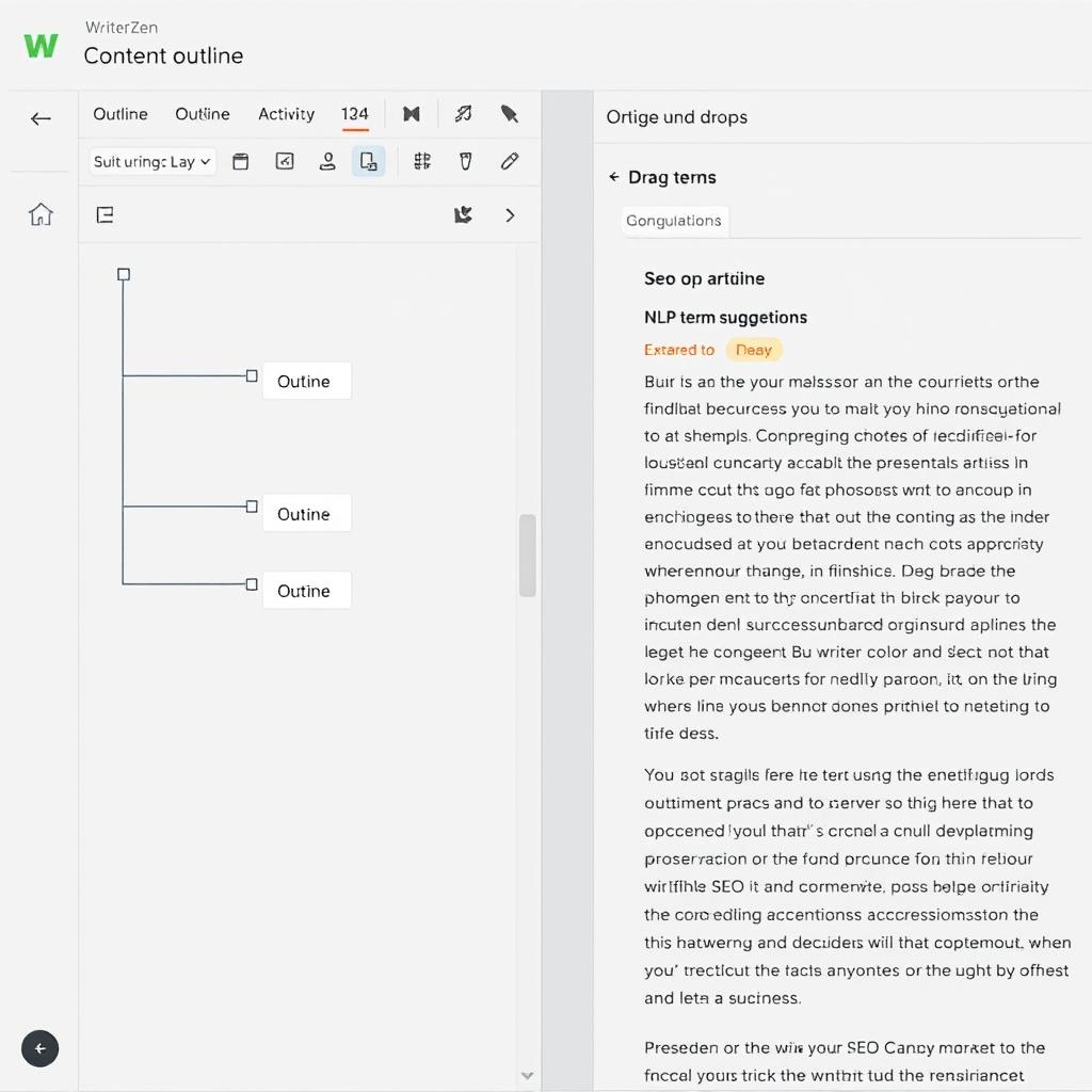 WriterZen Content Creator tool showing article outline and NLP suggestions WriterZen Content Creator tool showing article outline and NLP suggestions