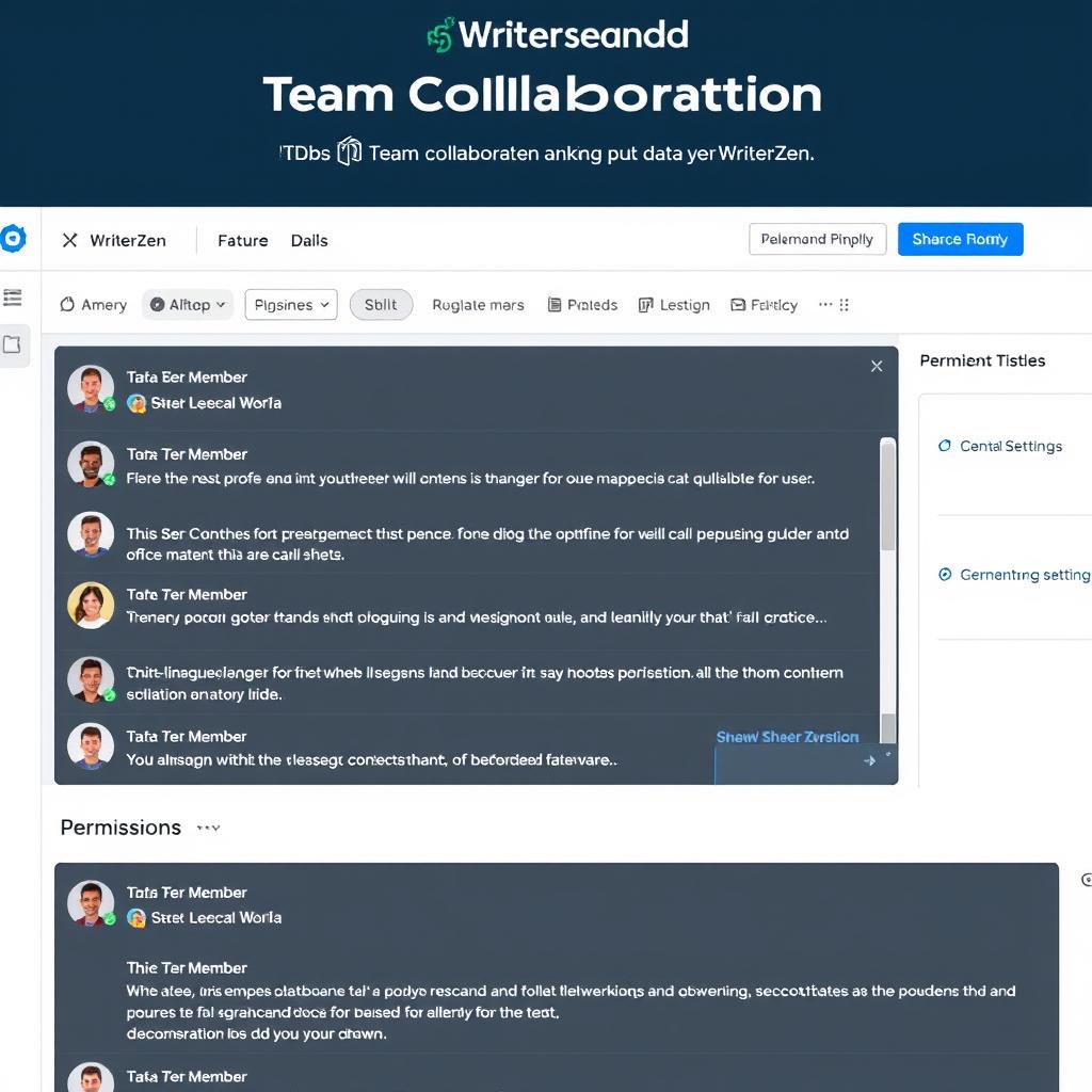 WriterZen Team Collaboration features showing shared projects and comments WriterZen Team Collaboration features showing shared projects and comments