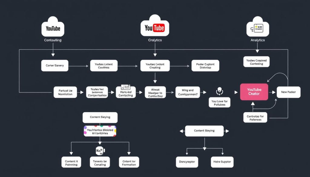 YouTube creator workflow diagram showing AI tool integration