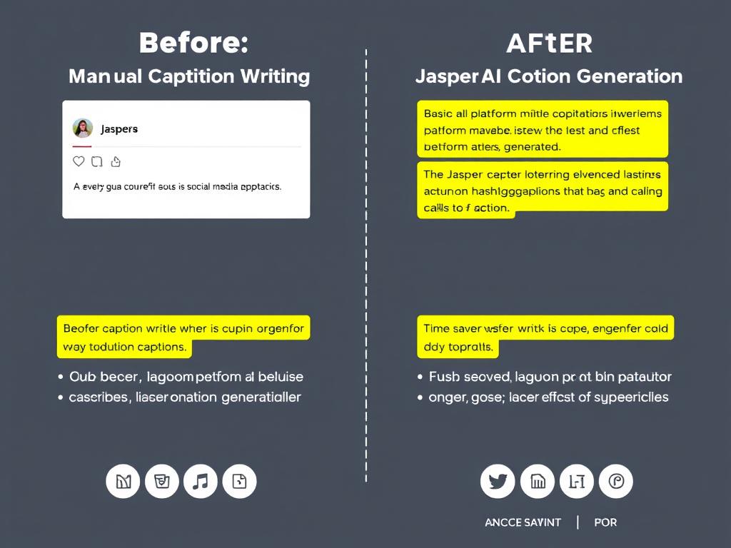 Before and after comparison of manual vs. Jasper AI-generated social media captions