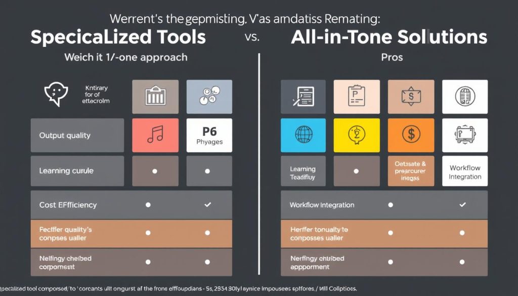 Comparison chart showing specialized tools versus all-in-one solutions for content repurposing