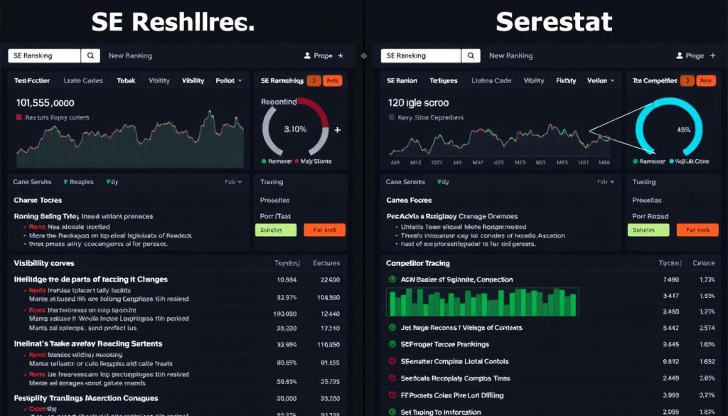 Comparison of SE Ranking vs Serpstat rank tracking dashboards showing position changes