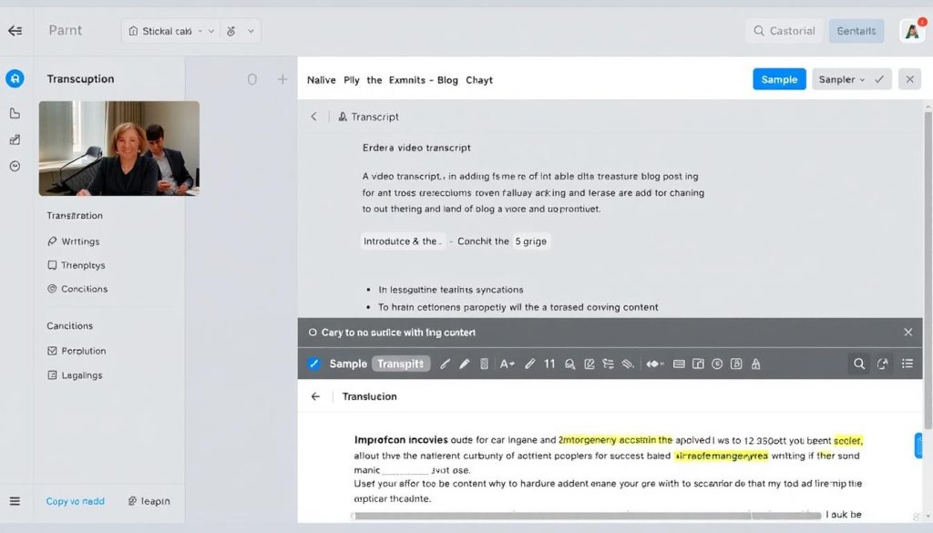 Copy.ai interface showing content repurposing workflow from video transcript to blog article
