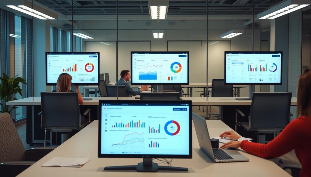 Professionals using AI assistants for quarterly reporting and analysis