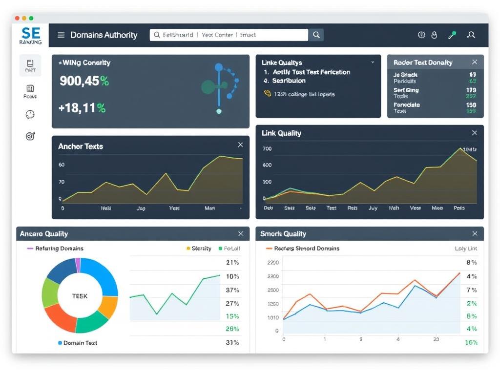 SE Ranking backlink analysis dashboard showing domain authority and link metrics