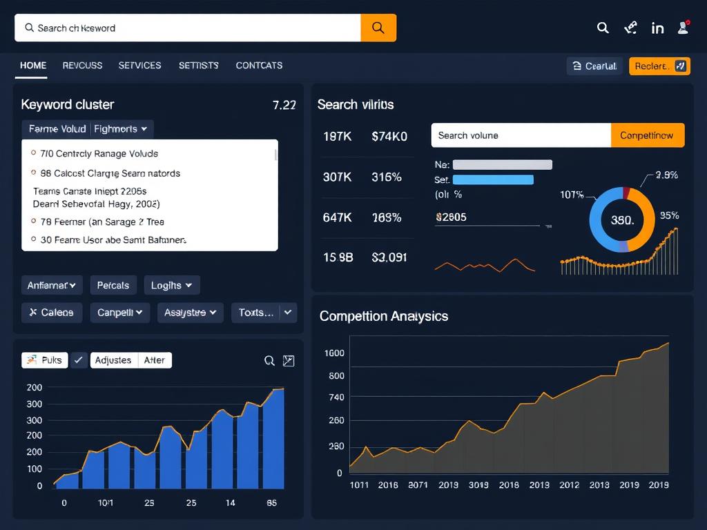 Serpstat keyword research interface displaying keyword clusters and metrics