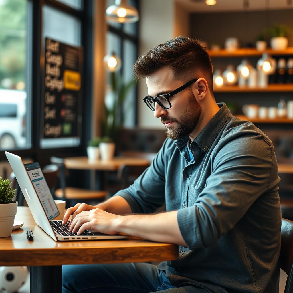 Small business owner using SE Ranking on laptop