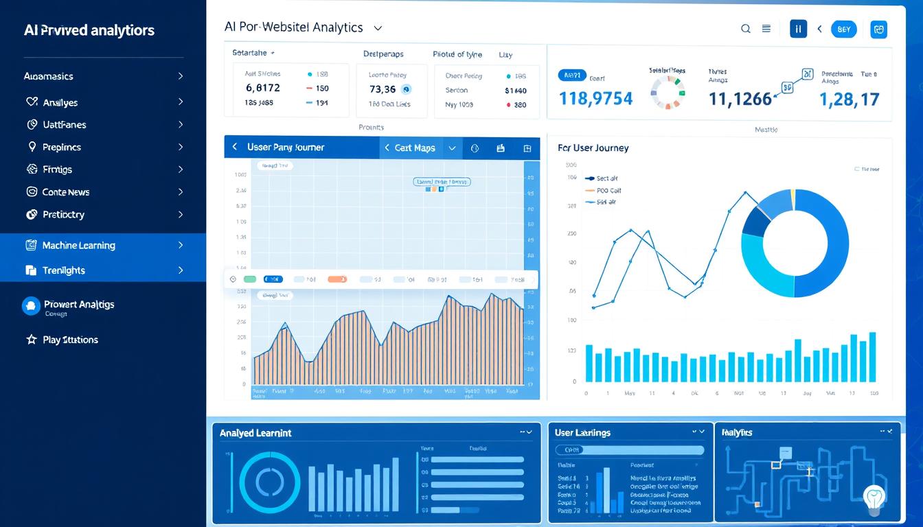 Visual representation of AI-powered analytics showing heatmaps, user journeys, and machine learning elements