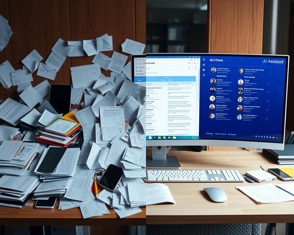 Visual representation of time wasted on low-value tasks versus AI-assisted productivity