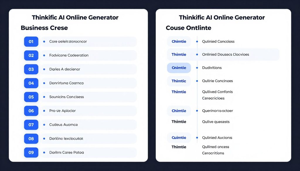 Comparison of outline depth and structure between different course topics in Thinkific AI Outline Generator