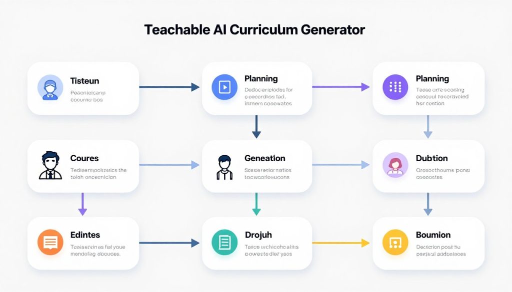Complete workflow diagram for creating a course with Teachable AI Curriculum Generator