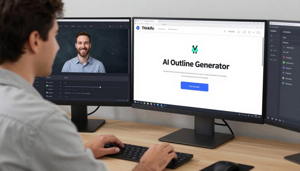 Course creator using Thinkific AI Outline Generator as part of their course development workflow