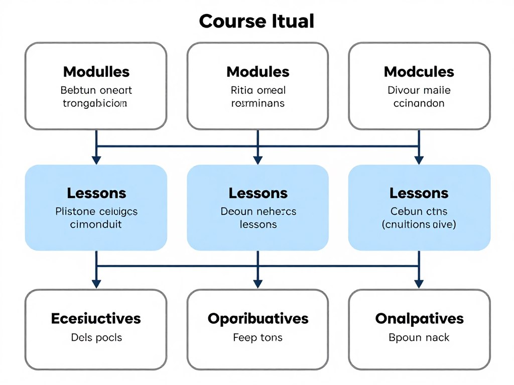 Course structure showing modules, lessons, and objectives