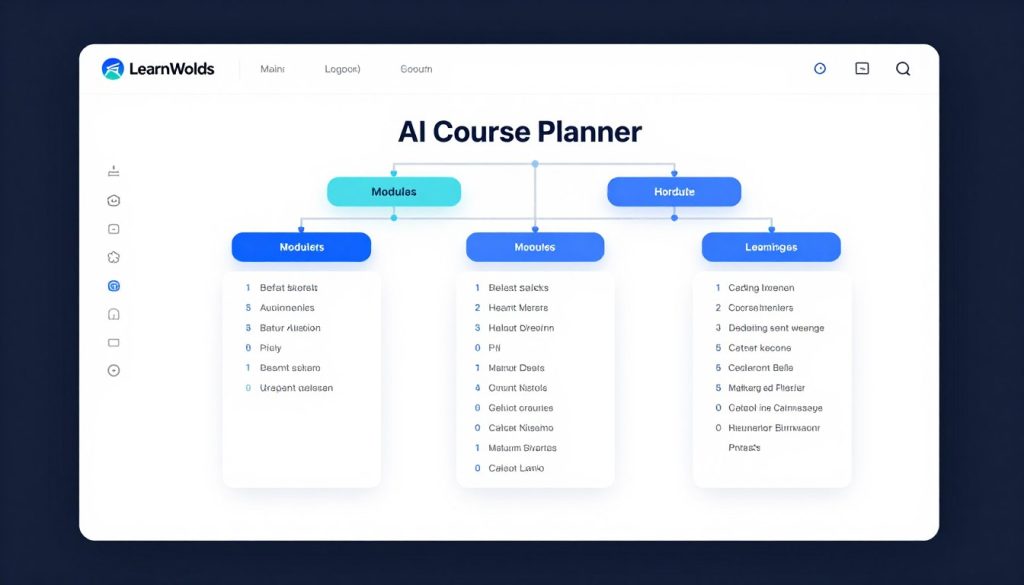 LearnWorlds AI Course Planner showing hierarchical course structure