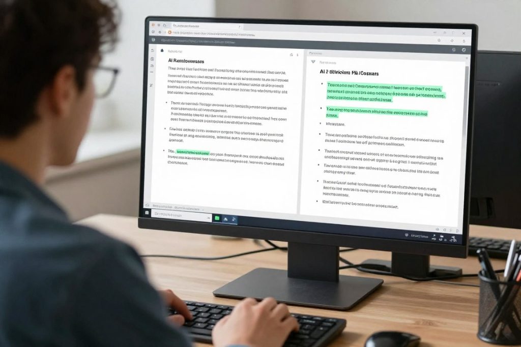 Person editing AI-generated content on a computer