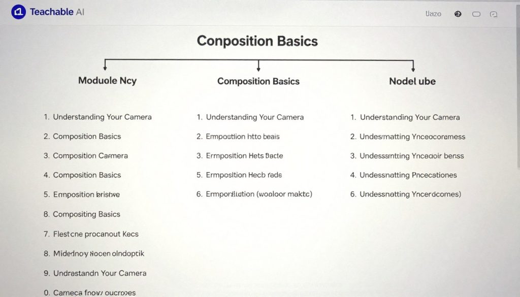 Sample outline generated by Teachable AI Curriculum Generator for a photography course