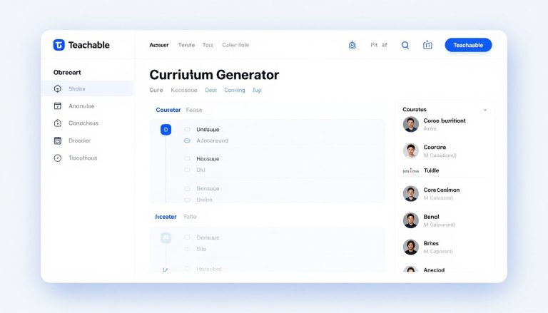 Teachable AI Curriculum Generator interface showing course outline creation