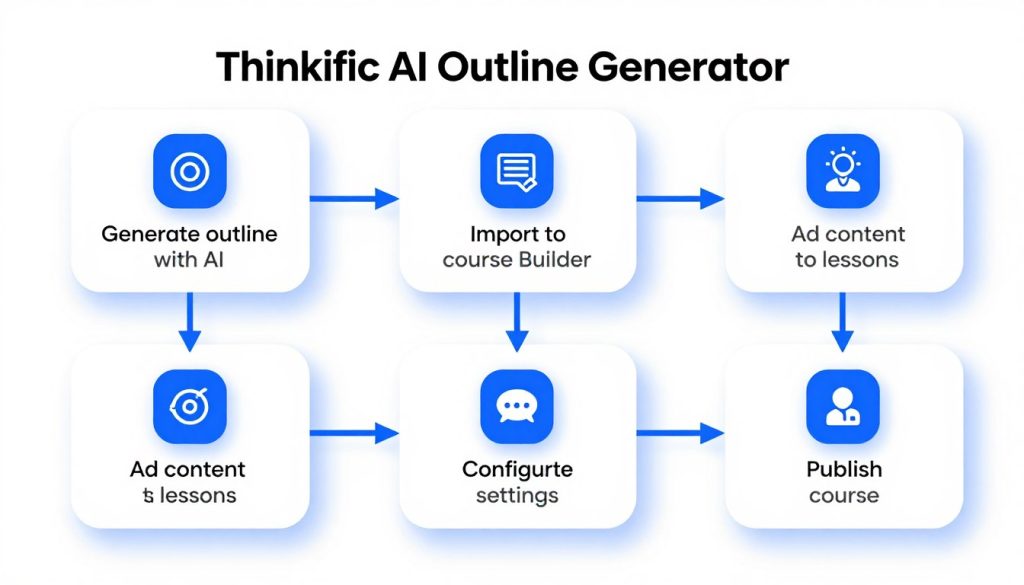 Workflow diagram showing how the AI Outline Generator integrates with Thinkific's course creation process