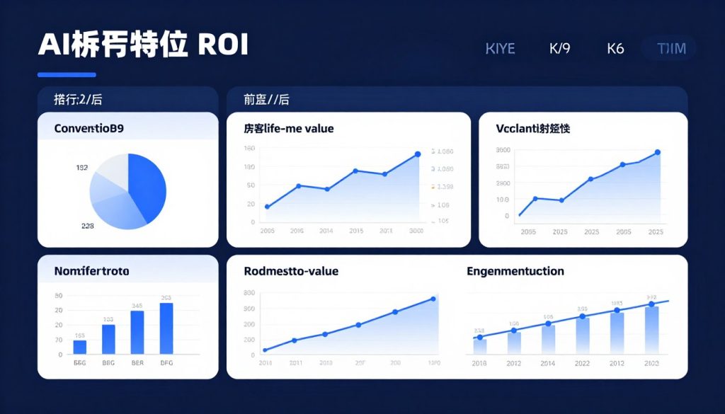 AI marketing ROI dashboard showing performance metrics and business impact of personalization efforts