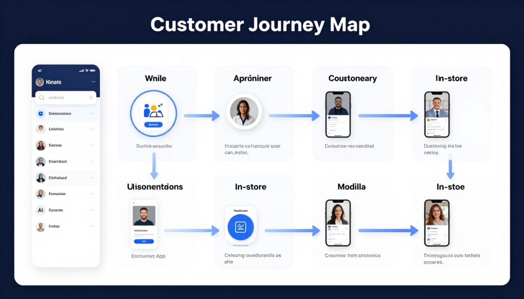 AI-powered customer journey map showing personalized pathways across multiple channels