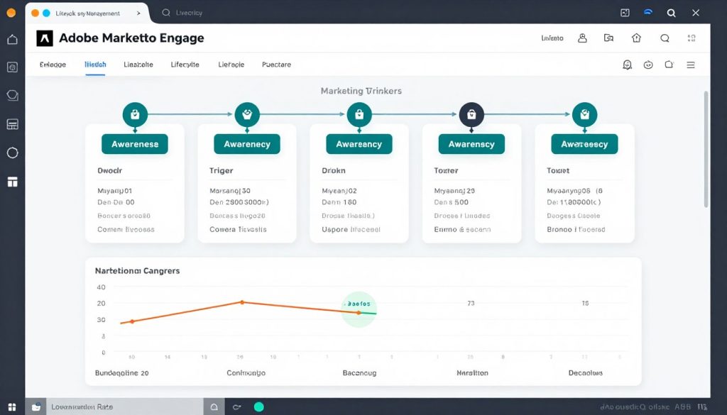 Adobe Marketo Engage lifecycle management interface showing lead progression through stages