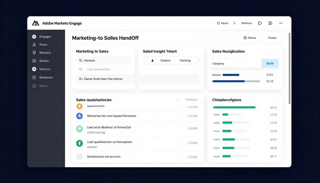 Adobe Marketo Engage sales alignment interface showing CRM integration and lead handoff