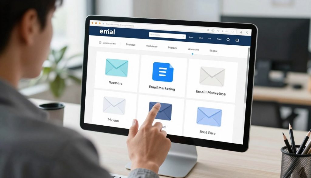 Business person selecting the right email marketing tool from a digital comparison interface