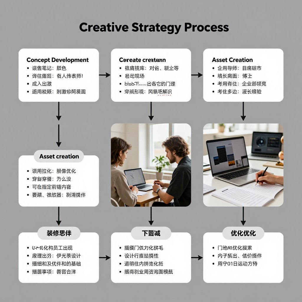 Creative strategy process showing concept development, testing, and optimization
