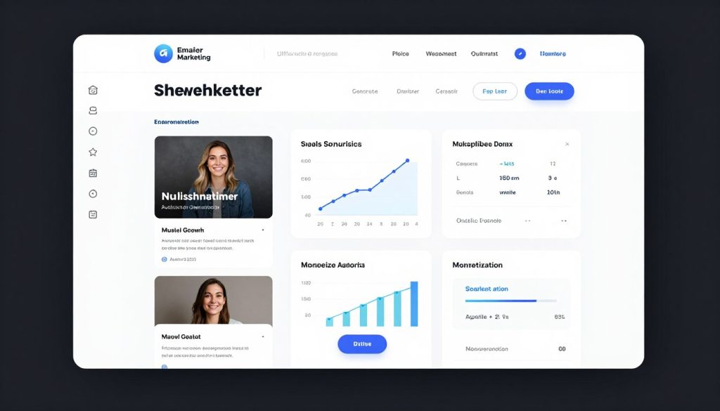 Creator-focused email marketing platform showing newsletter templates and monetization options