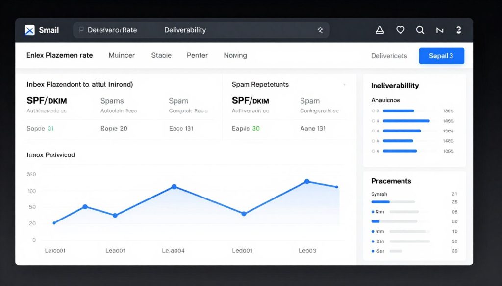 Email deliverability dashboard showing inbox placement rates and sender reputation metrics