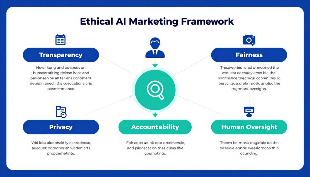 Ethical AI marketing framework showing principles of transparency, fairness, and accountability