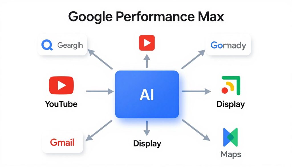 Google Performance Max campaign structure showing cross-channel optimization