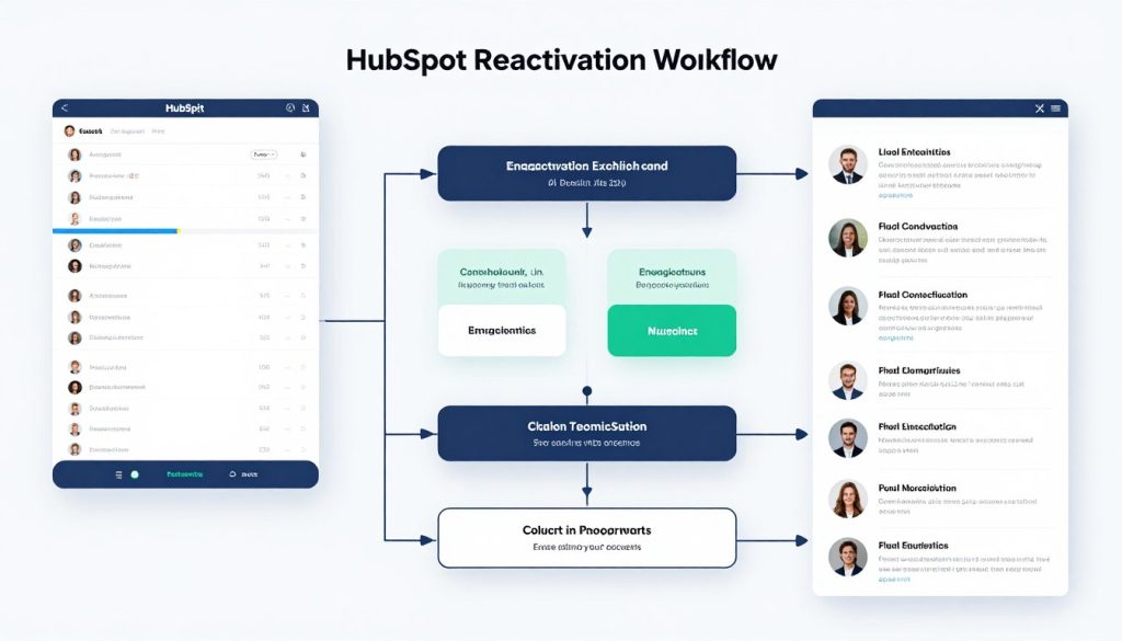 HubSpot AI reactivation workflow showing re-engagement sequence with personalized content suggestions