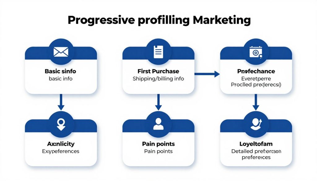 Progressive profiling flow showing how customer data is collected gradually across multiple touchpoints