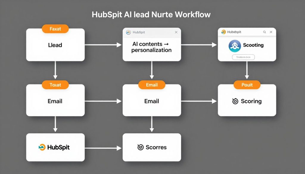 Visual representation of HubSpot AI lead nurture workflow showing email sequence, content personalization, and engagement tracking