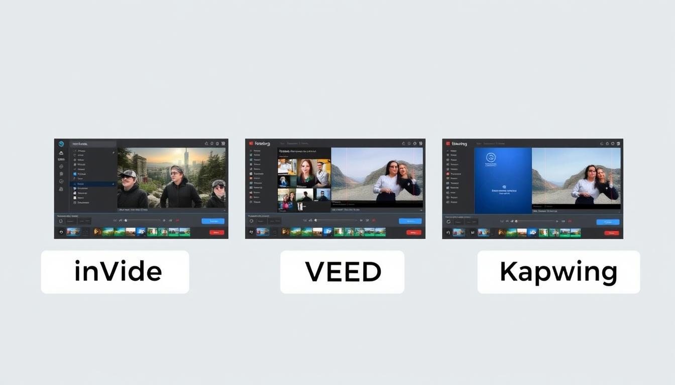 InVideo vs VEED vs Kapwing comparison showing the three platform interfaces side by side