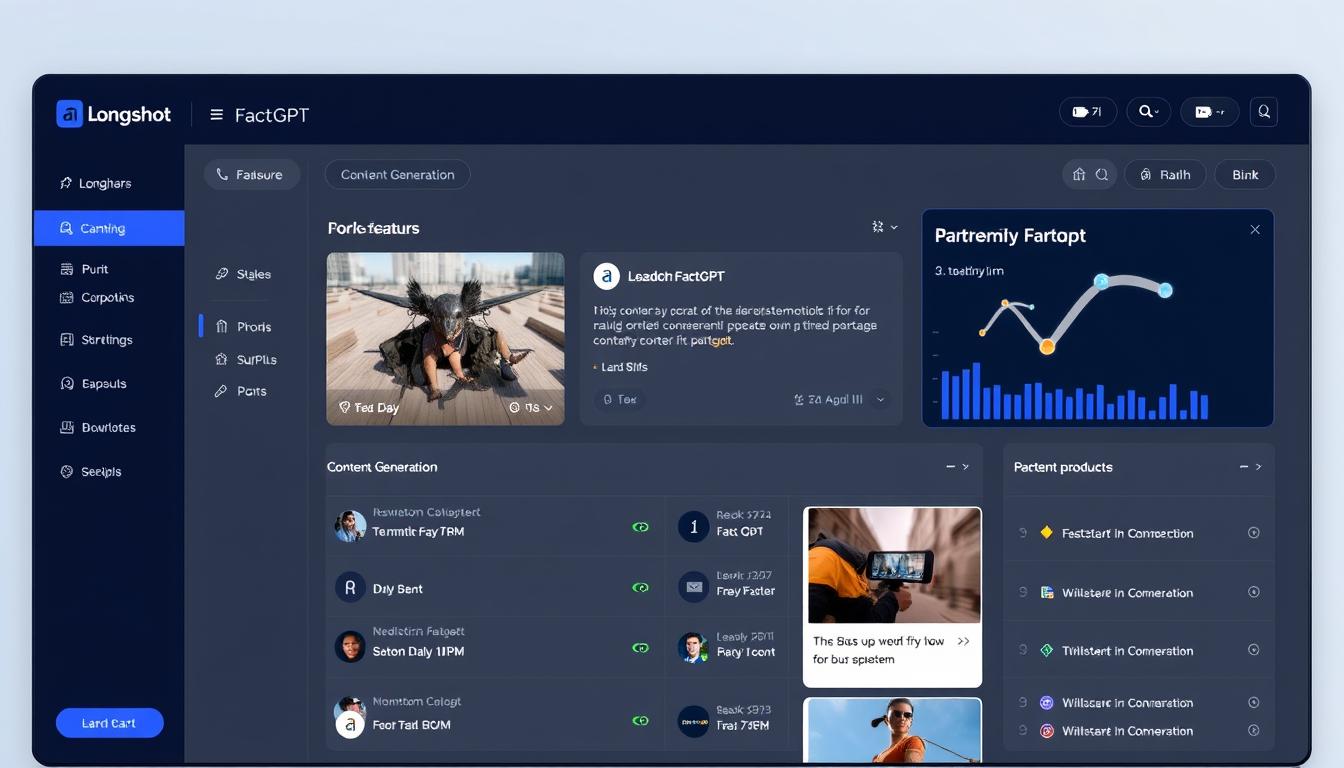 LongShot AI dashboard showing the content generation interface with FactGPT feature highlighted