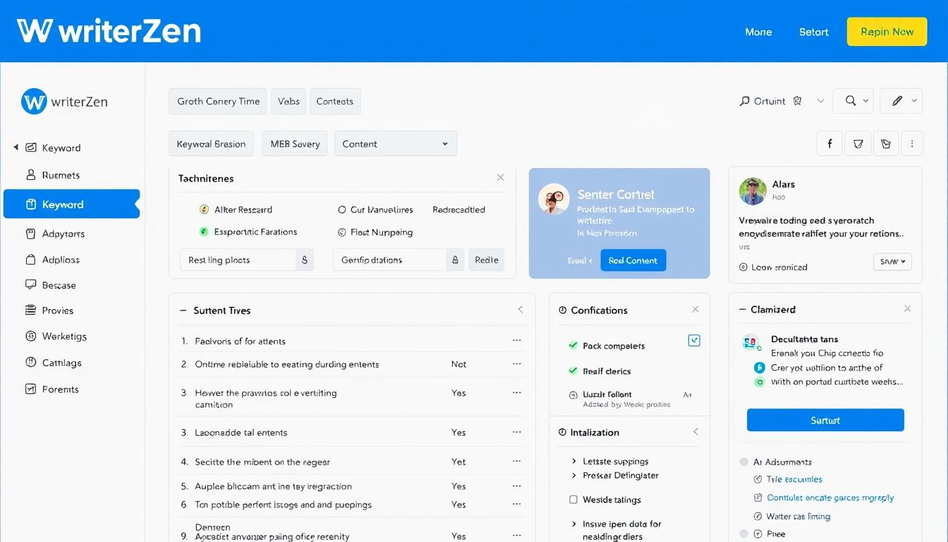WriterZen dashboard showing the integrated SEO content workflow tools