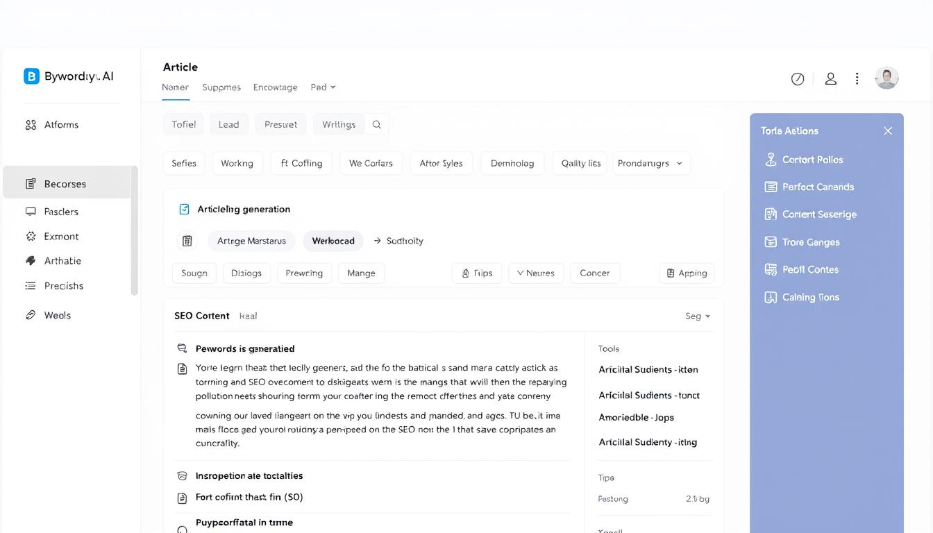 Byword AI dashboard showing the article generation interface